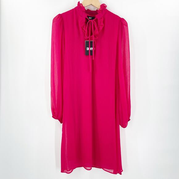 DKNY Dress Size 4 Ruffle Above Knee Sheath Cocktail Ruffled Evening Wedding NWT - Picture 3 of 14